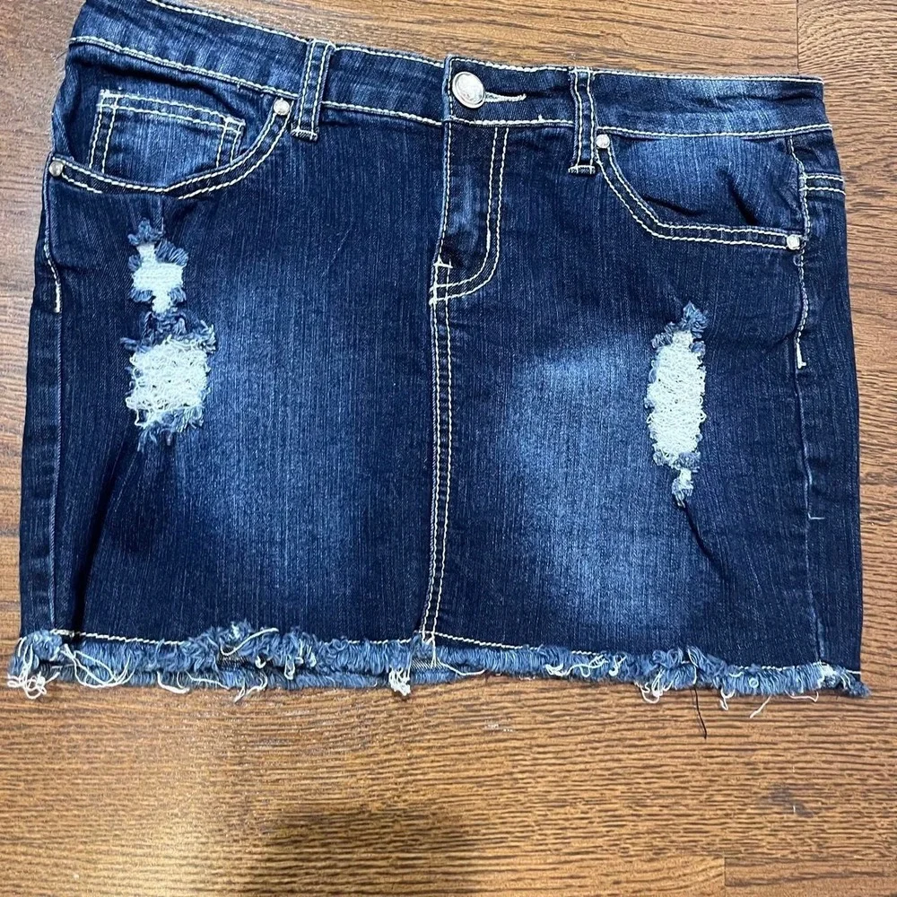 y2k dark wash low rise jean skirt size 3/4